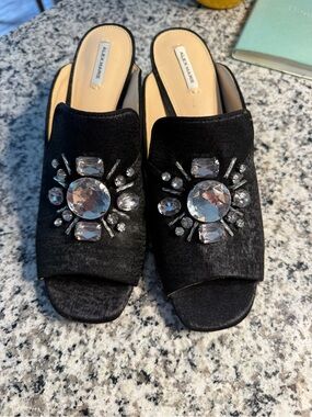 10 Alex Marie Black Jeweled Slide Mules